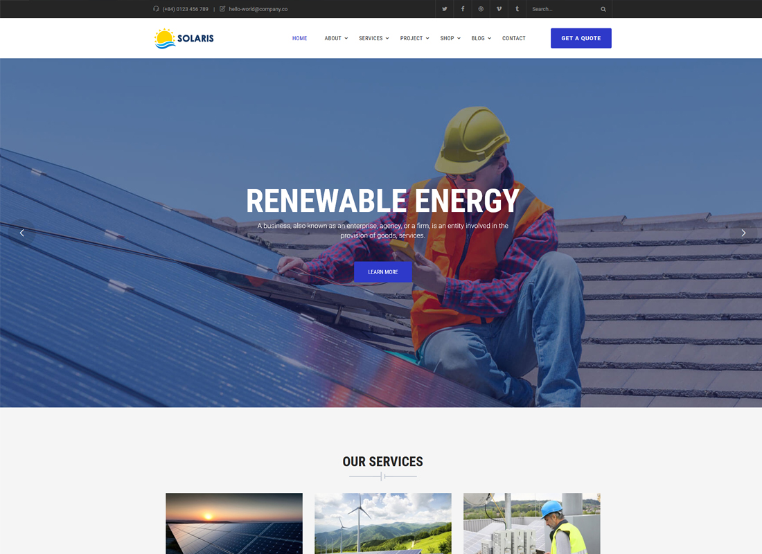 Solaris | Thème WordPress: Énergie solaire environnementale