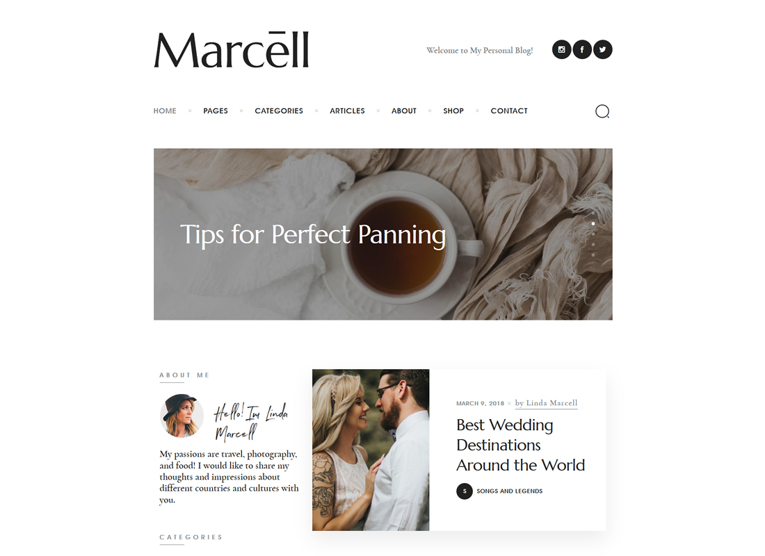 Marcell - 20+ Layouts Multi-Concept Blog personnel et Magazine Thème WordPress