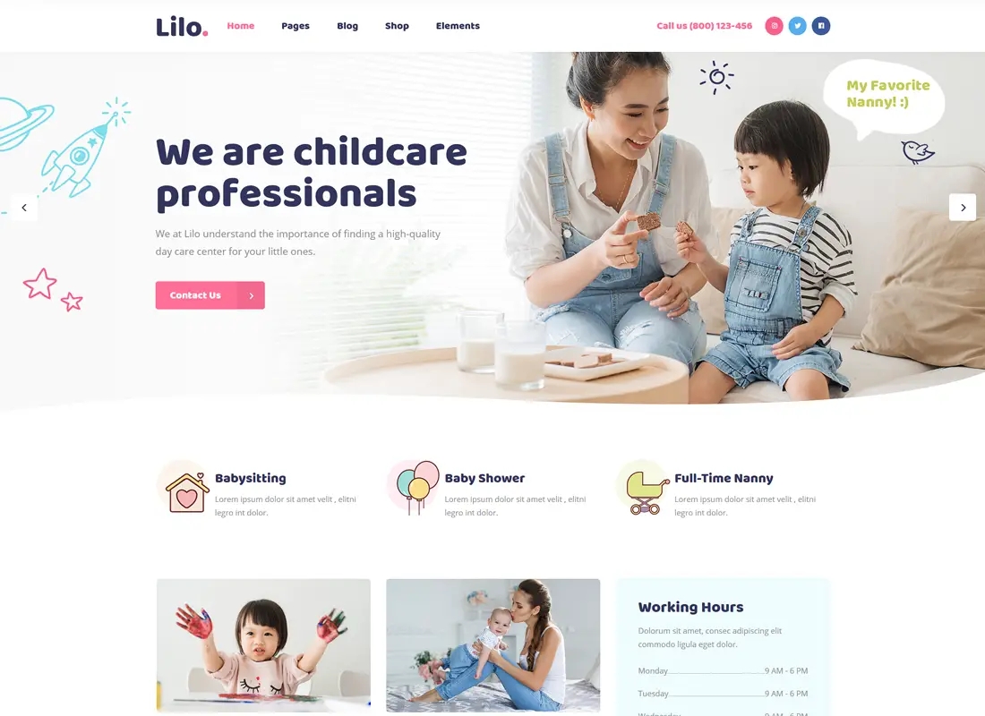 Lilo | Thème WordPress pour un service de garde d'enfants