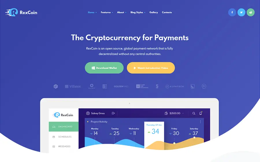 RexCoin | Un thème WordPress ICO de cryptomonnaie et pièce de monnaie à usages multiples