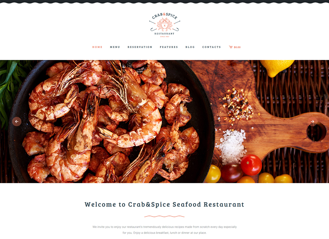 Crab & Spice - Thème WordPress pour restaurant et café