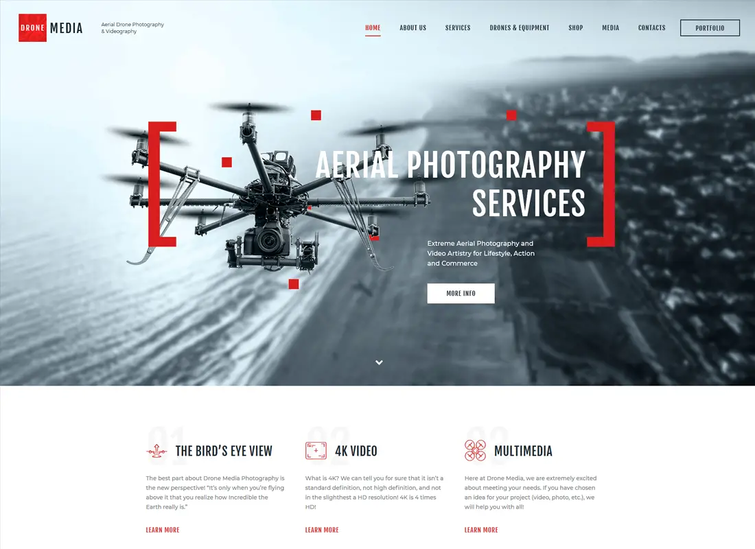 Drone Media | Thème WordPress pour photographie aérienne et vidéographie