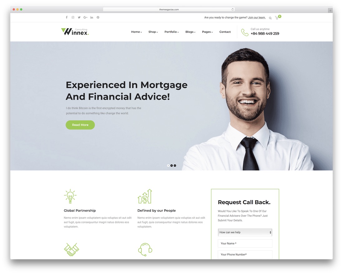 winnex wordpress business theme