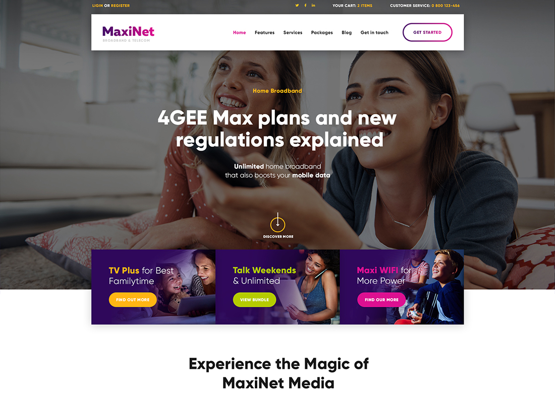 MaxiNet - Thème WordPress haut débit et télécom