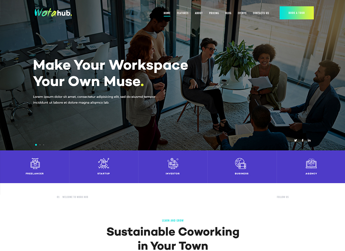 WotaHub - Thème WordPress pour espace de coworking
