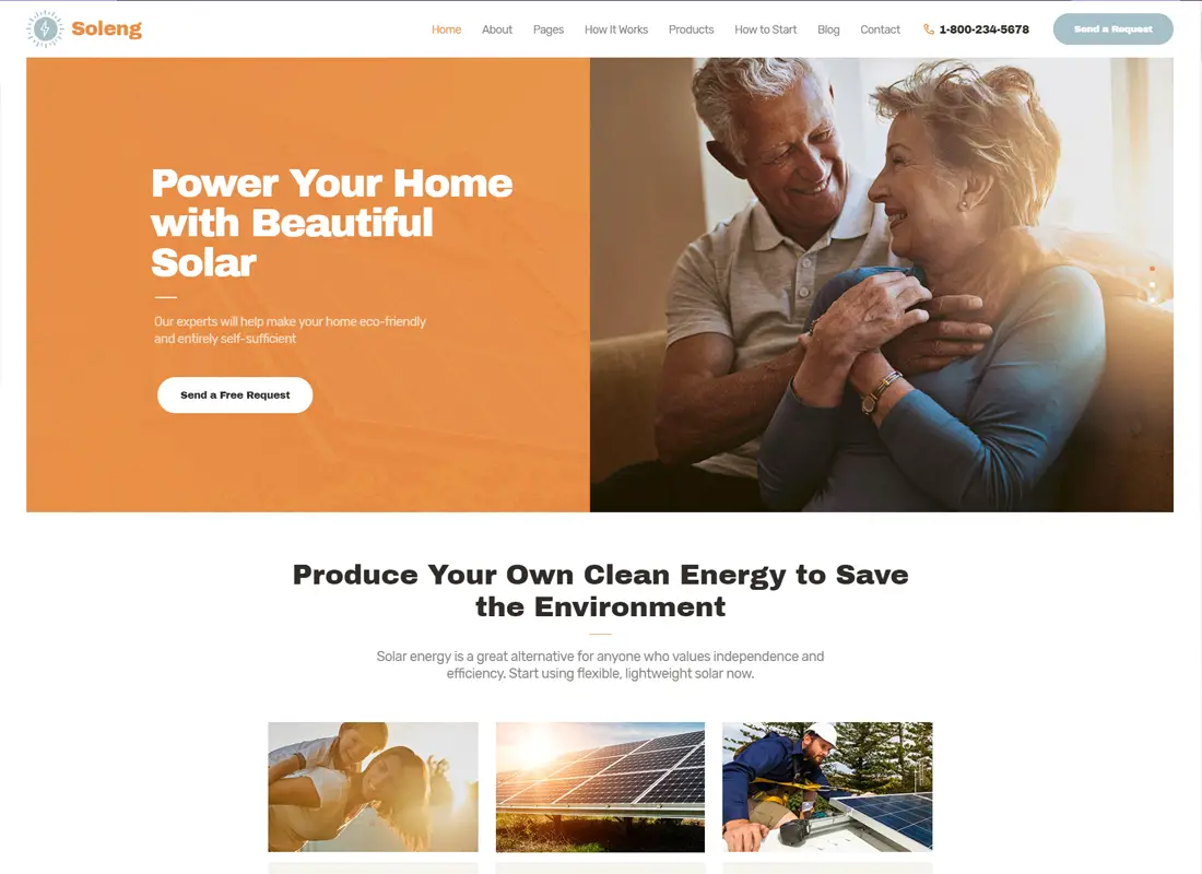 Soleng - Un thème WordPress pour une entreprise d'énergie solaire