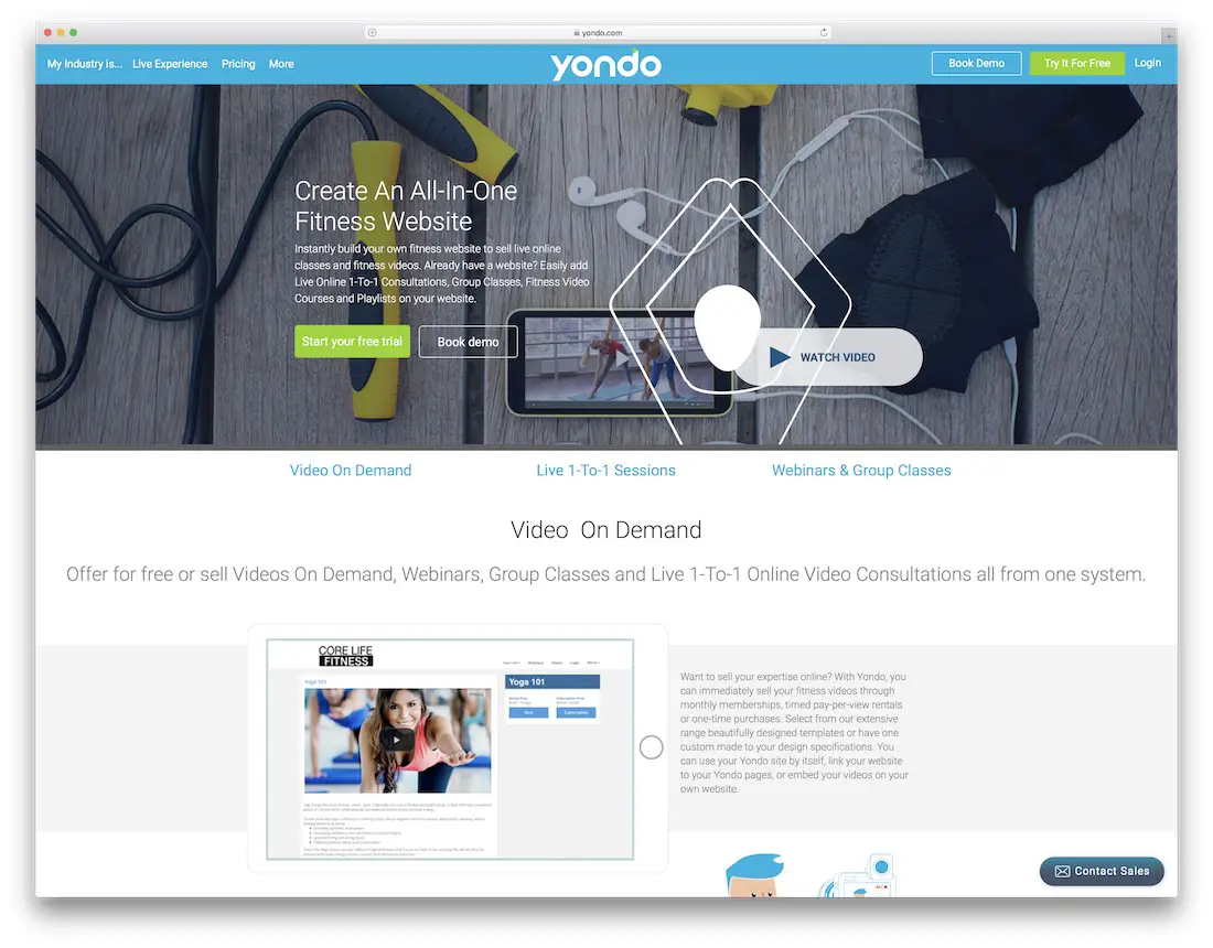 Site Web Yondo pour la salle de sport