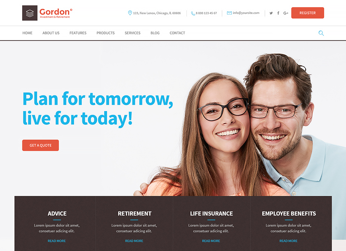 Gordon | Thème WordPress pour sociétés de placements et d'assurance