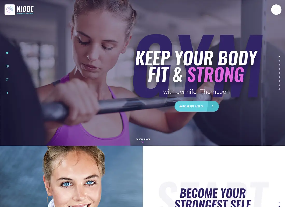 Niobe | Thème WordPress pour un entraîneur en gym et en nutrition