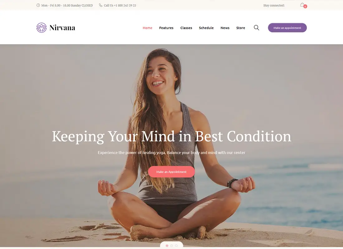 Nirvana - Thème WordPress du Studio de Yoga et du Fitness Club