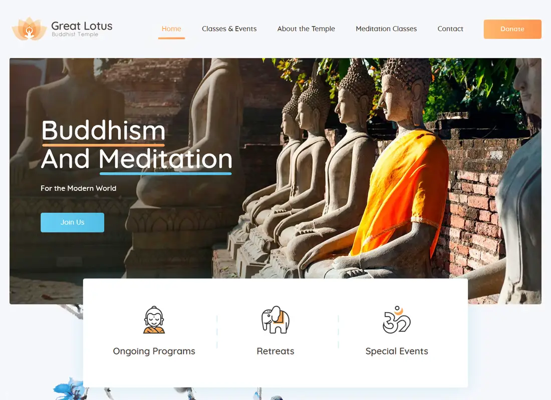 Grand Lotus - Thème WordPress du Temple Bouddhiste