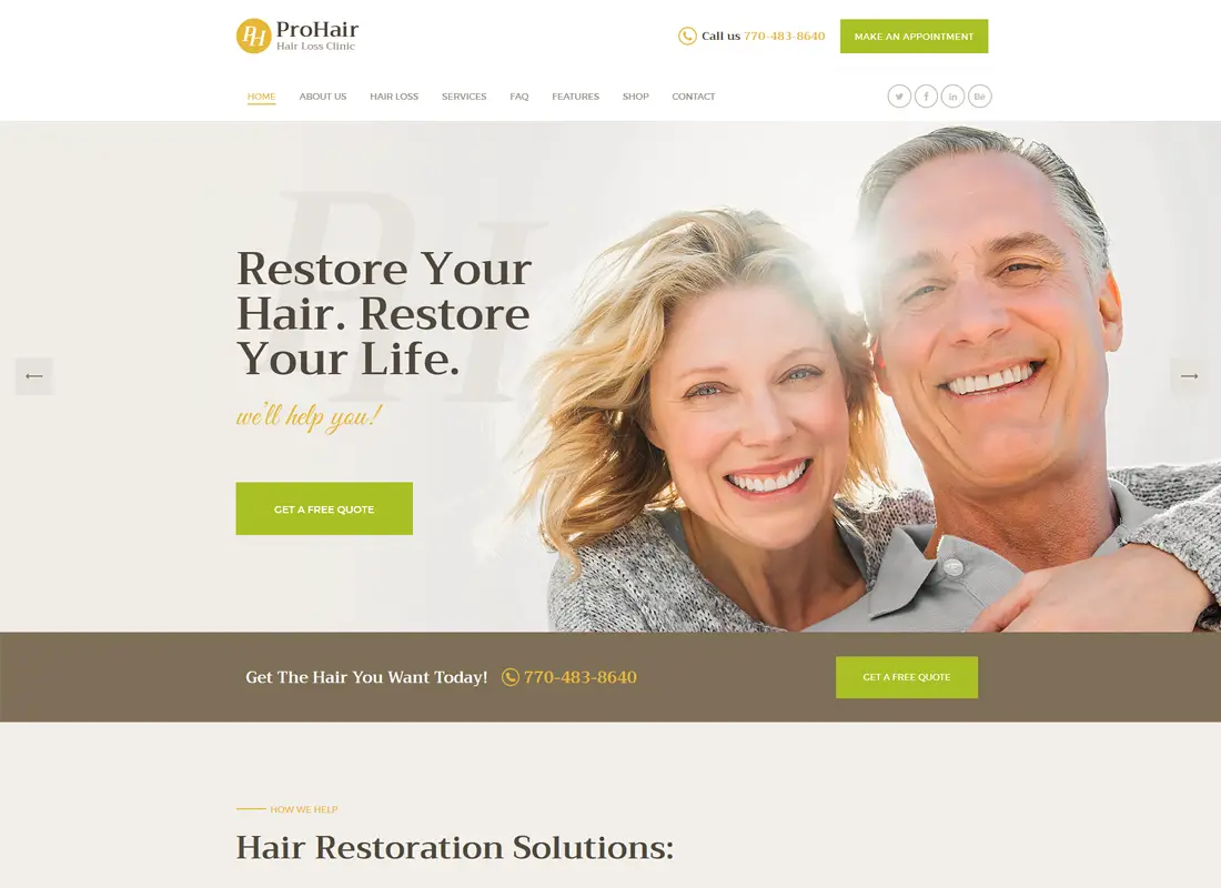 ProHair | Thème WordPress pour Clinique de perte de cheveux et cosmétologie