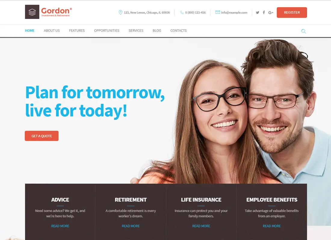 Gordon | Thème WordPress pour sociétés de placements et d'assurance