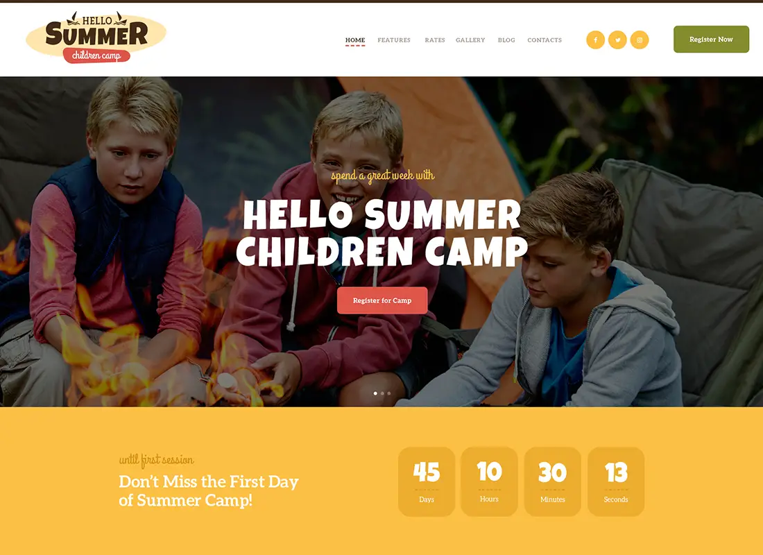 Hello Summer - Thème WordPress pour un camp pour enfants