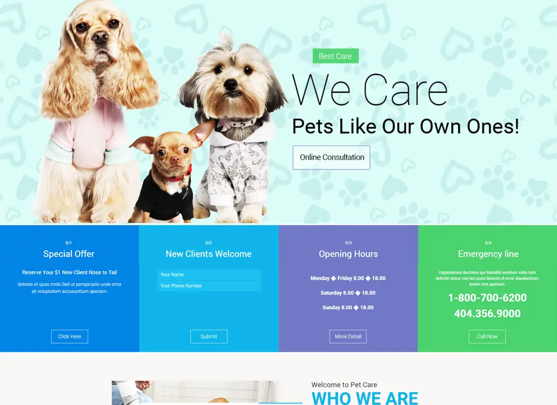 Pet Care - Pet Shop, Thème WordPress pour vétérinaire