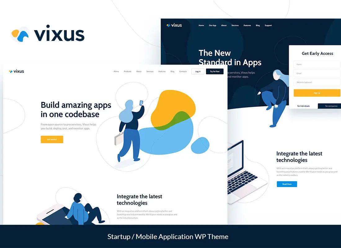 Vixus | Démarrage et application mobile WordPress Landing Page Theme