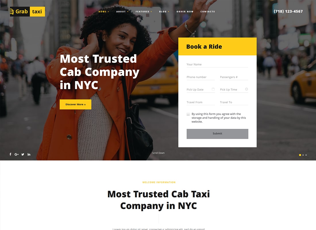 Prendre un taxi | Thème WordPress du service de taxi en ligne