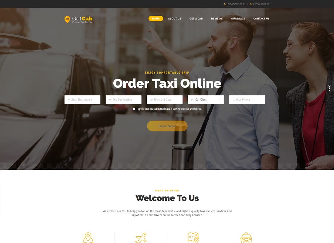 GetCab | Thème WordPress du service de taxi en ligne