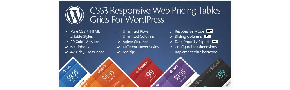CSS3 Responsive WordPress Comparez les tableaux de prix