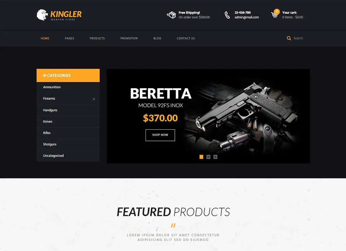 Kingler | Thème WordPress pour magasin d'armes et entraînement d'armes à feu