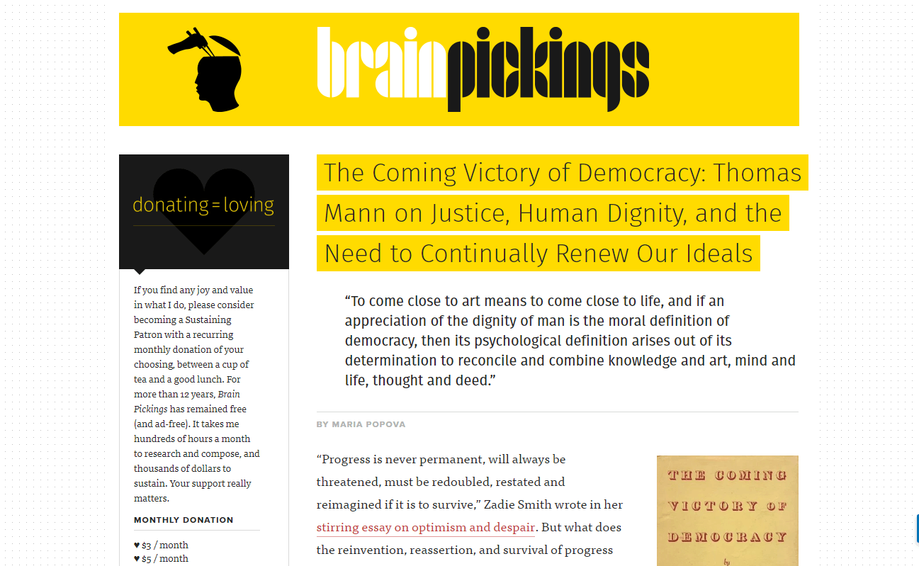Le site de Brain Pickings.