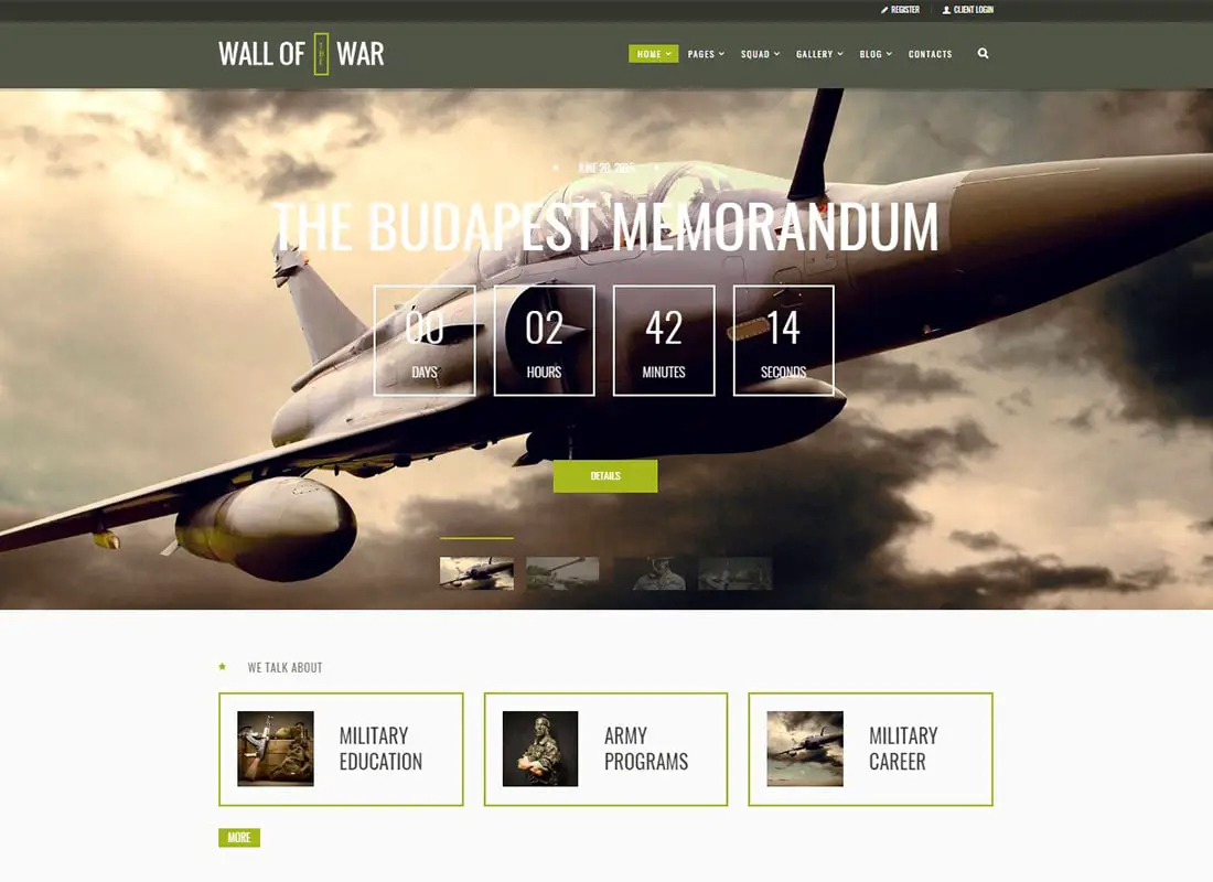 Mur de guerre | Thème WordPress pour le service militaire et les anciens combattants