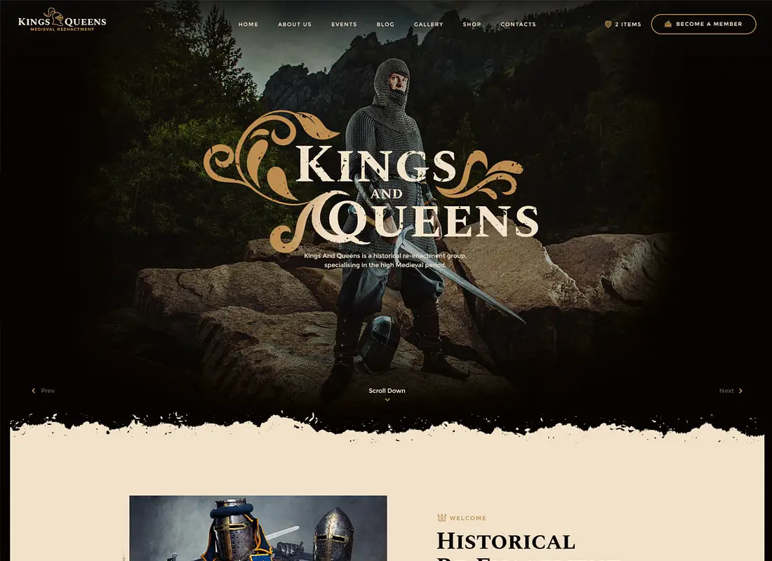 Rois et reines | Thème WordPress de reconstitution historique