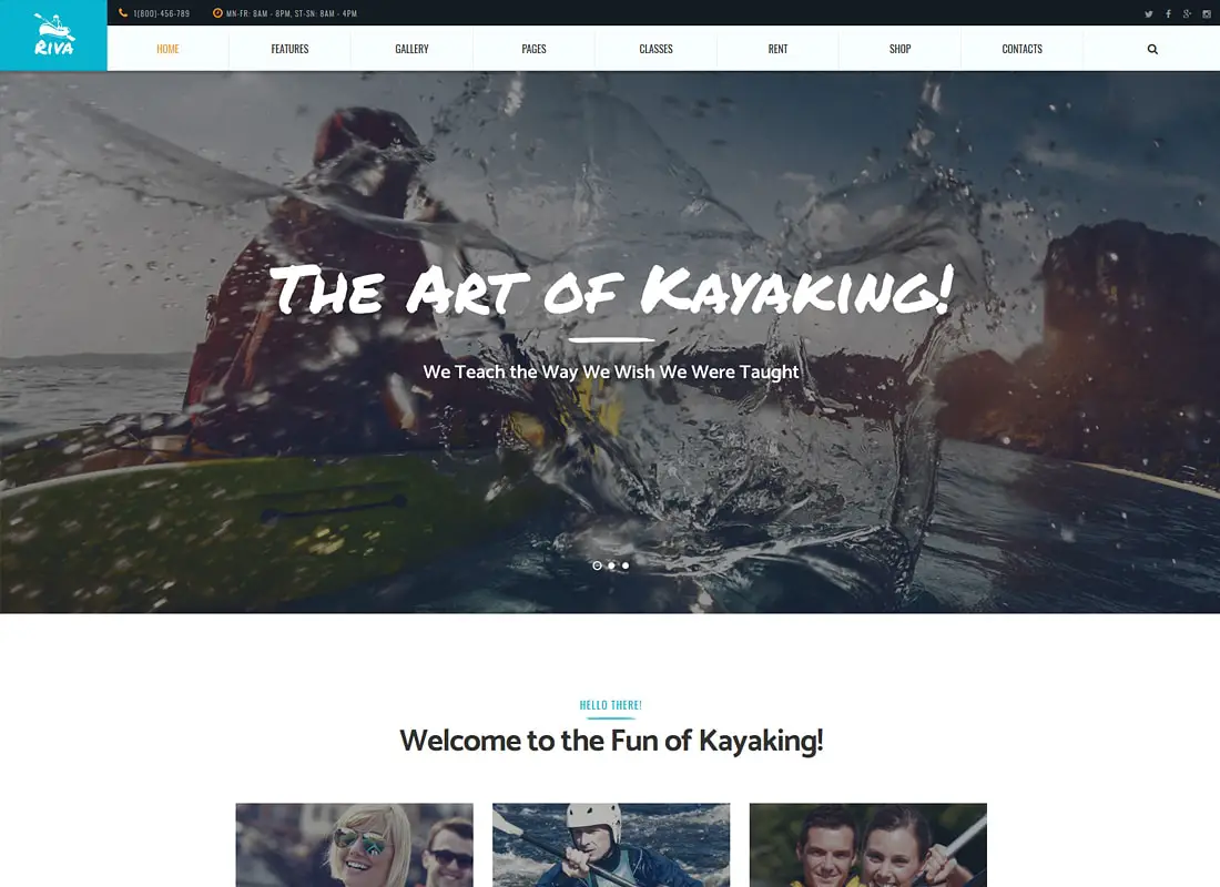 Riva | Thème WordPress pour le kayak / pagaie / sport et plein air