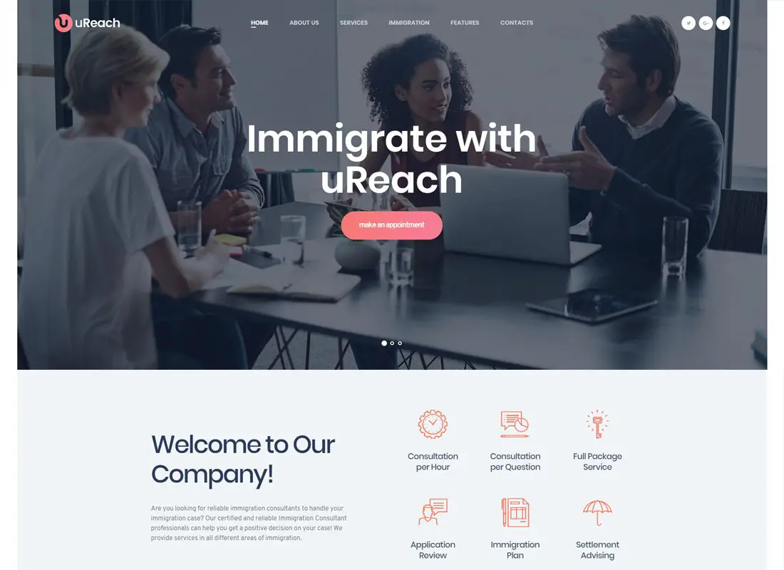 uReach | Thème WordPress pour les consultants en immigration