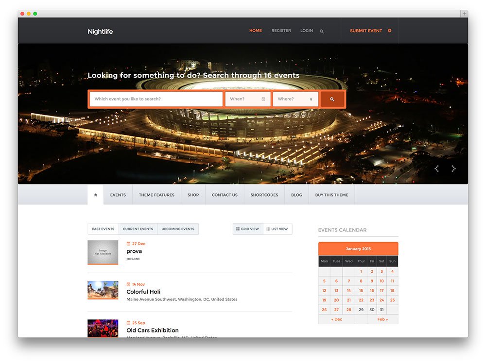 nightlife - event directory theme