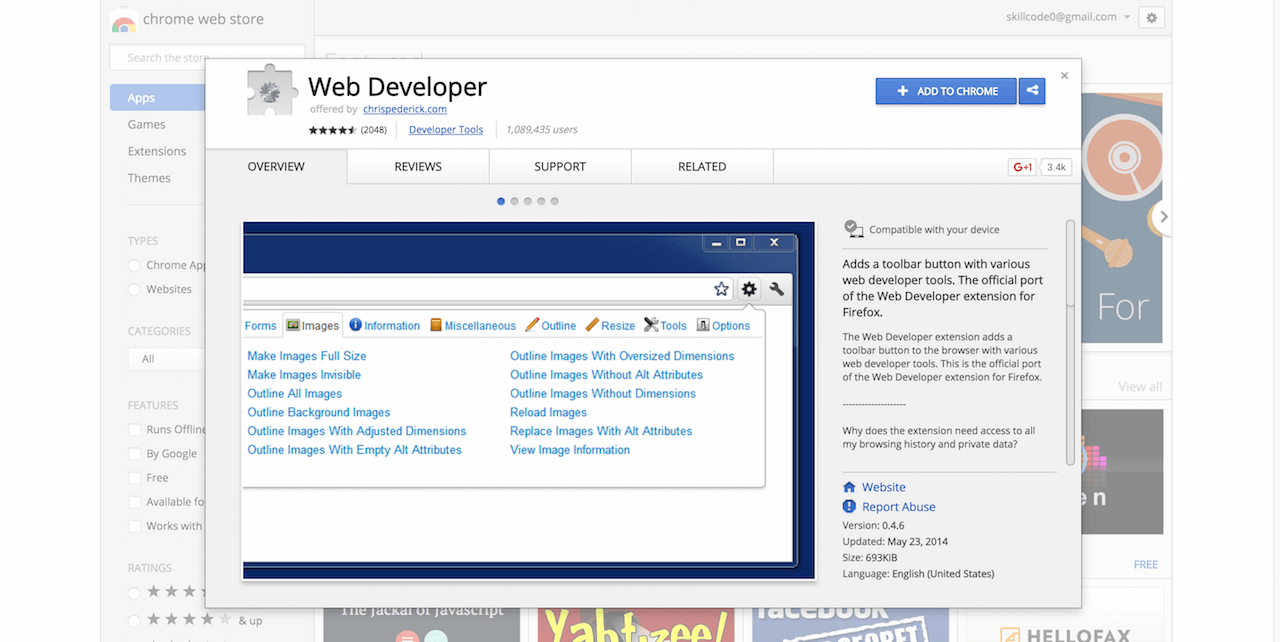 Développeur Web Chrome Web Store