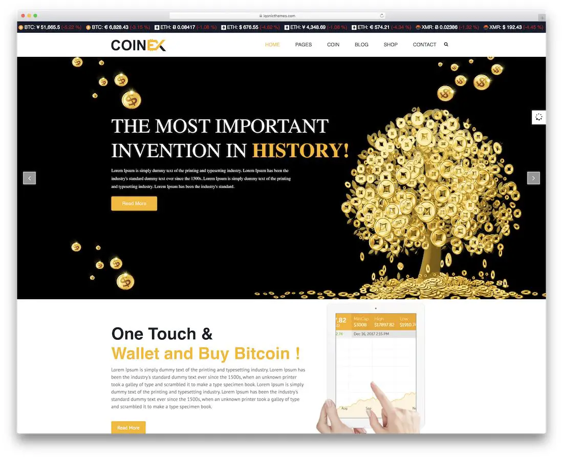 modèle de site Web d'entreprise de crypto-monnaie bootstrap coinex