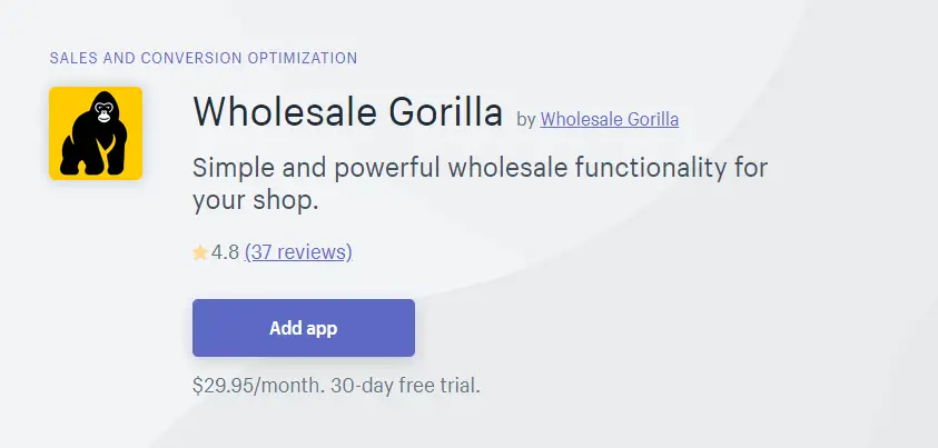 Gorilla / applications de tarification de gros "width =" 843 "height =" 403 "srcset =" http://webypress.fr/wp-content/uploads/2019/07/1562758369_241_15-meilleures-applications-de-prix-de-gros-sur-Shopify-eCommerce.png 843w, https: / /cdn.learnwoo.com/wp-content/uploads/2019/07/Wholesale-Gorilla-300x143.png 300w, https://cdn.learnwoo.com/wp-content/uploads/2019/07/Wholesale-Gorilla- 768x367.png 768w, https://cdn.learnwoo.com/wp-content/uploads/2019/07/Wholesale-Gorilla-696x333.png 696w "values ​​=" (largeur maximale: 843px) 100vw, 843px