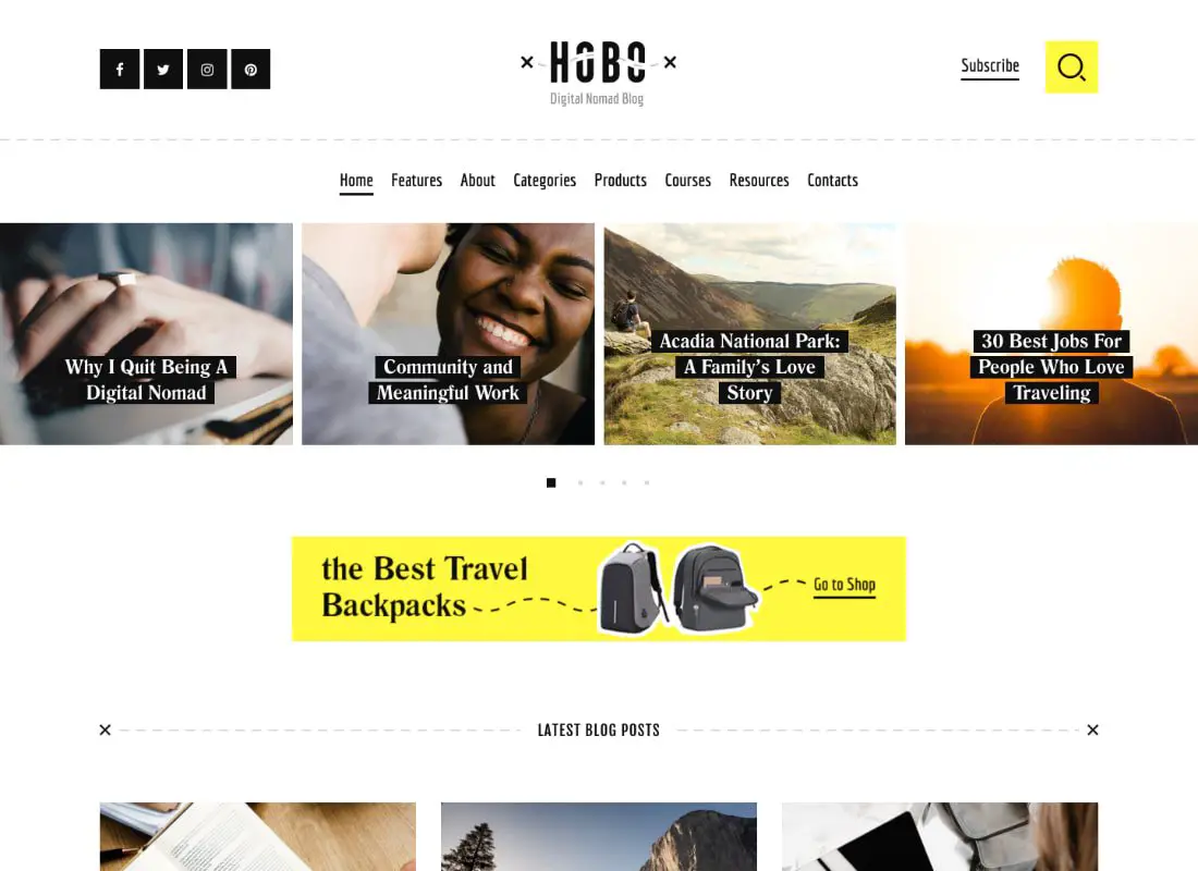 Hobo | Blog sur le style de vie des nomades numériques Thème WordPress