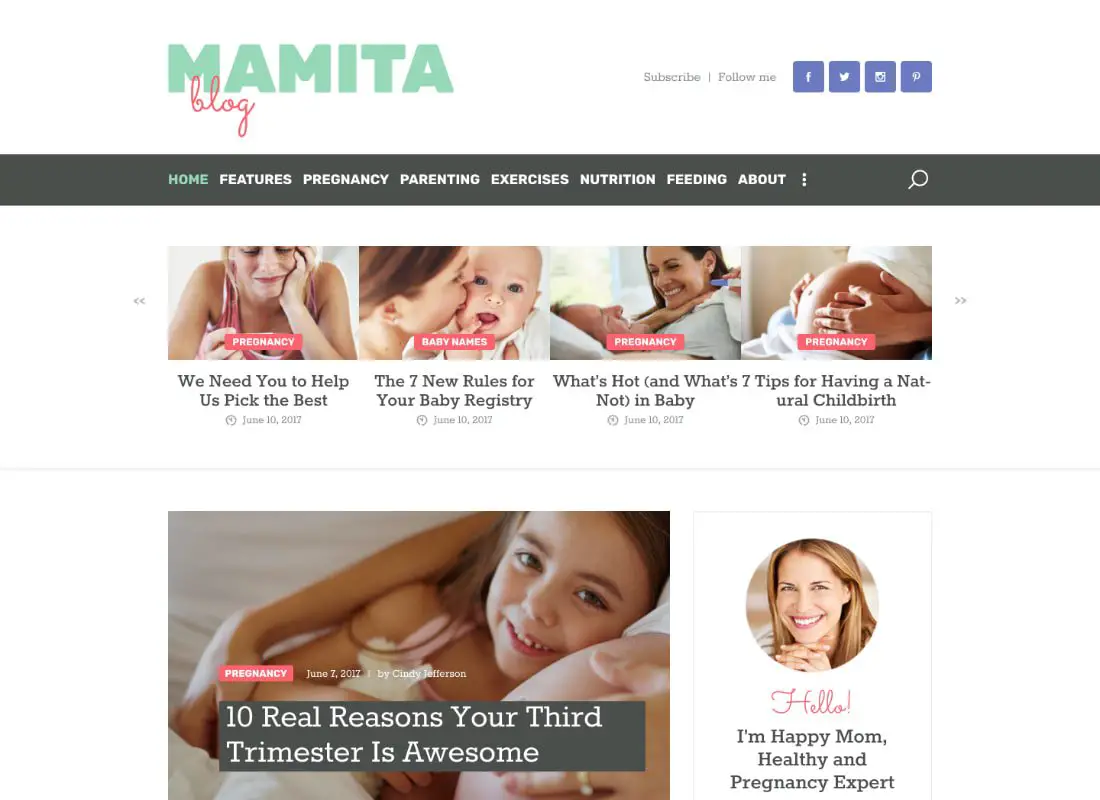 Mamita | Blog sur la grossesse et la maternité, thème WordPress