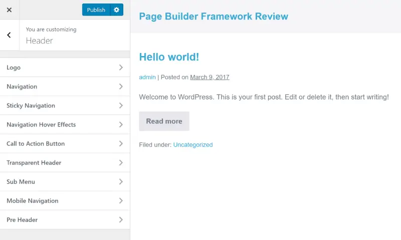 Examen du cadre de création de pages: un thème WordPress léger 1