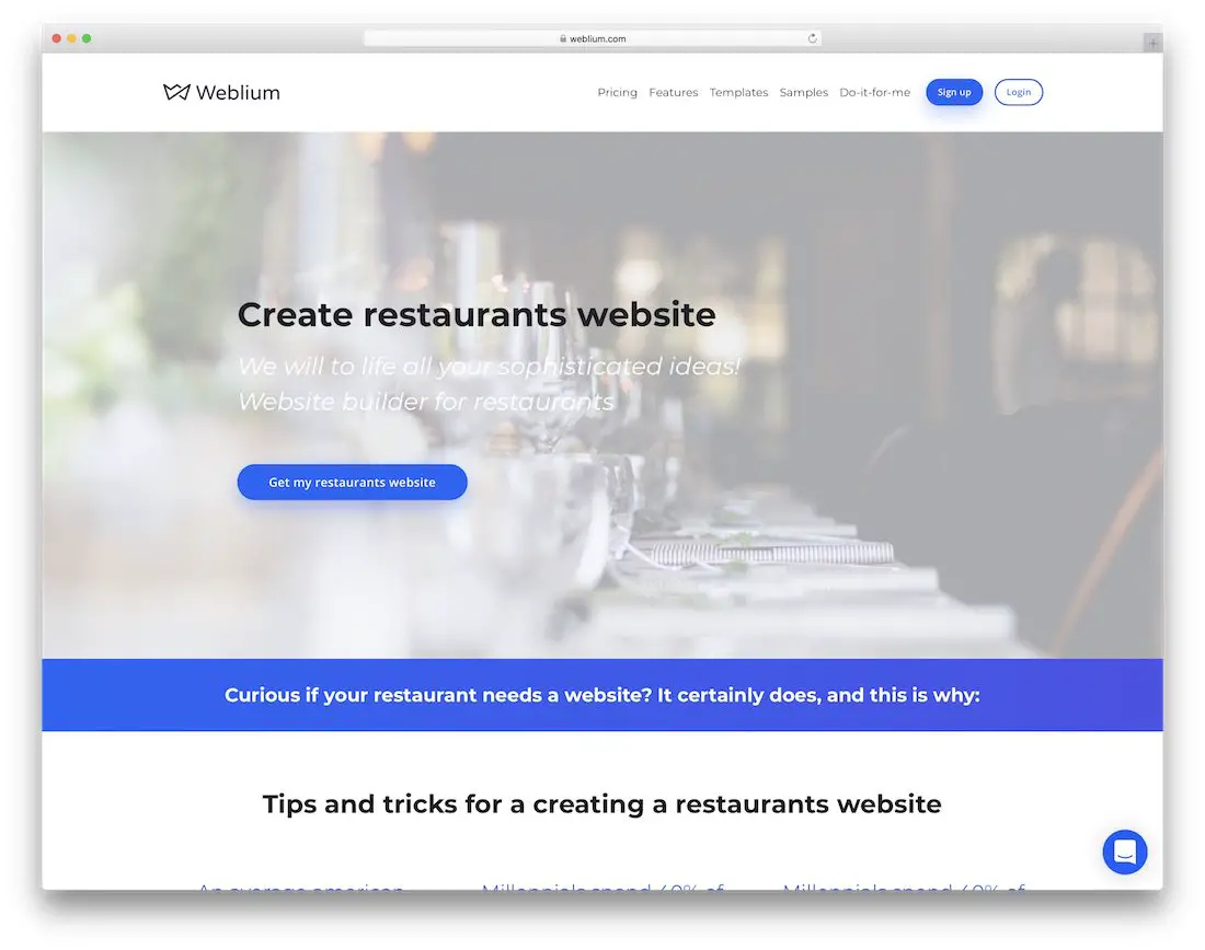 site web restaurant weblium