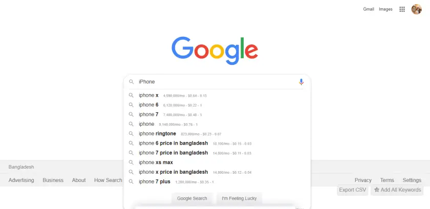 Résultat de recherche automatique Google