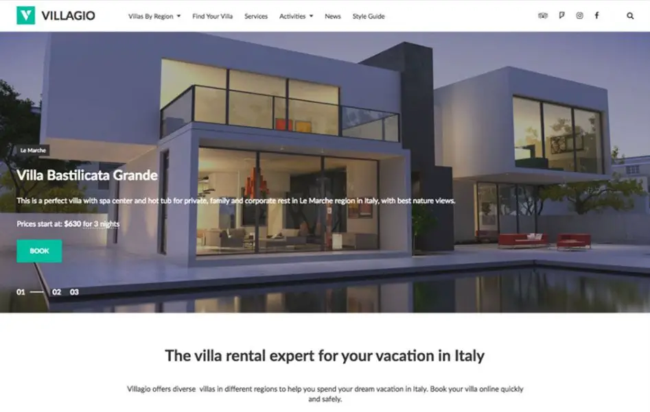 Villagio - Thème WordPress des services de réservation de propriété
