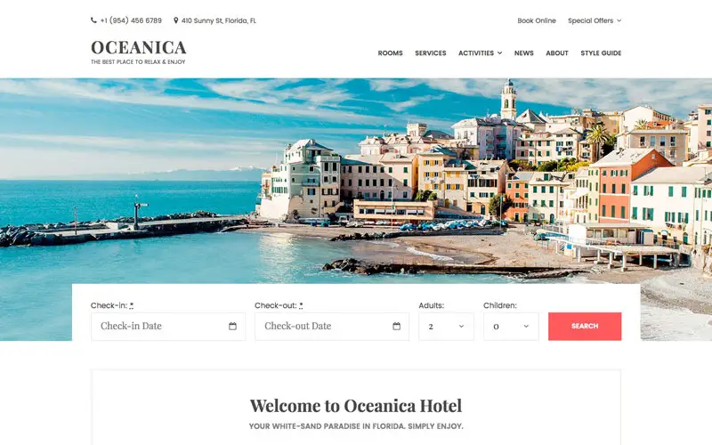 Oceanica - Thème WordPress des services de réservation d'hôtel