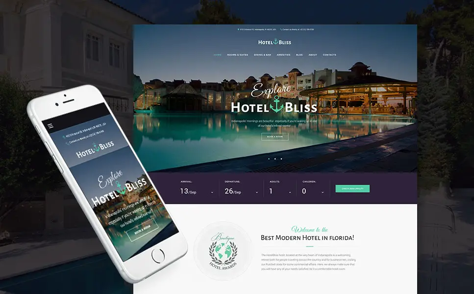 Hotel Bliss - Thème WordPress adaptatif pour hôtel de spa et centre de villégiature