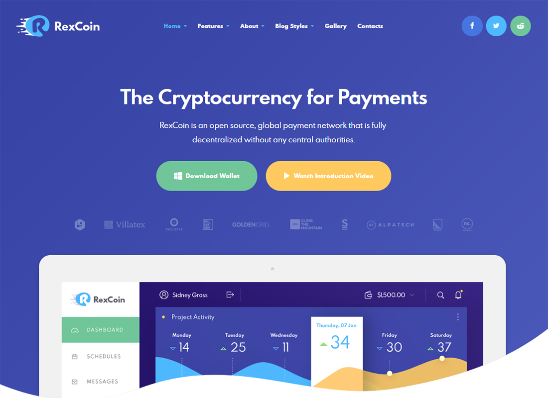RexCoin | Un thème WordPress ICO pour une crypto-monnaie et une pièce de monnaie à usages multiples