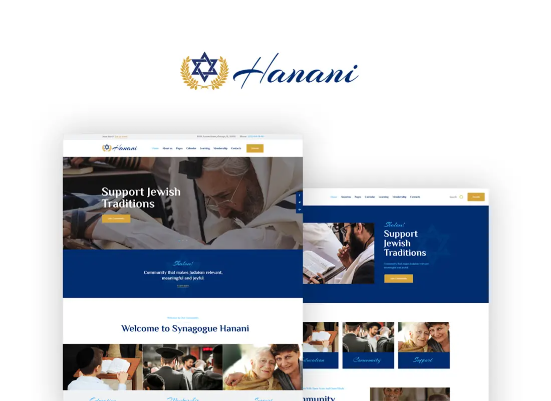 Hanani - Thème WordPress pour communauté et synagogue juive