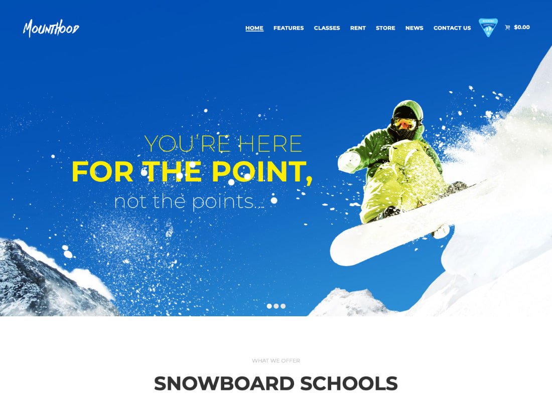 Mounthood | Thème WordPress pour une école de ski et de snowboard moderne