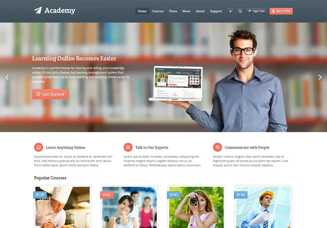 Académie cours en ligne thème WordPress