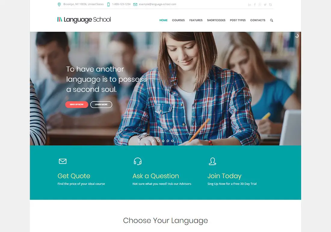 Cours de langue en ligne thème WordPress