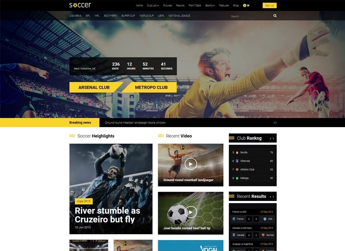 Soccer | Football, Club de sport, Thème WordPress pour équipe de sport