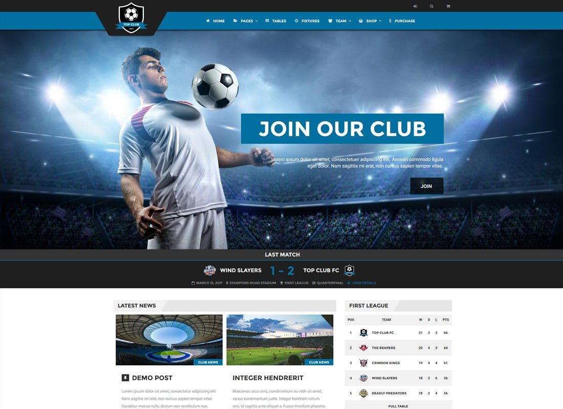 Top Club | Thème WordPress pour le football et le football
