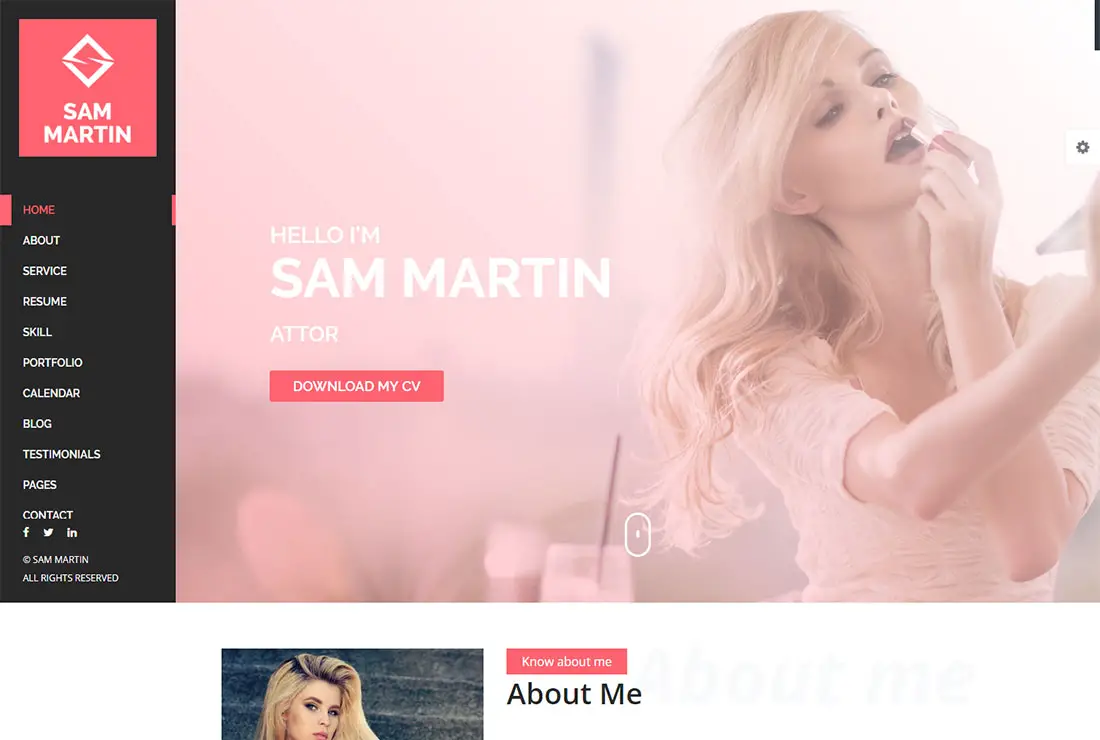 Modèle de site Web d'acteur Sam Martin