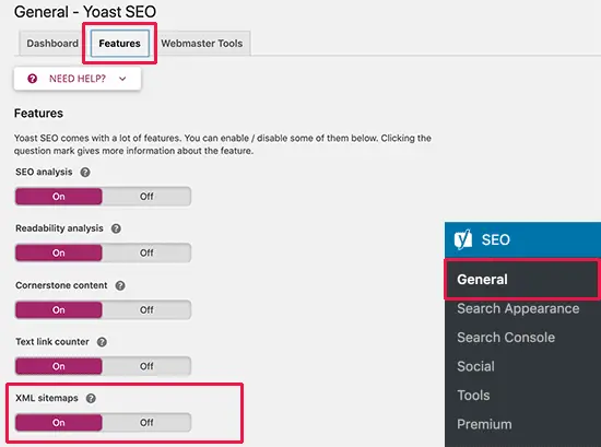 Option de sitemap XML pour Yoast SEO
